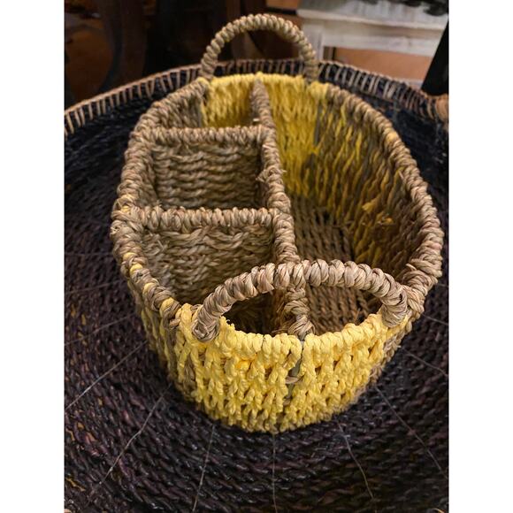 Tabitha Brown Utensil Seagrass Caddy/Holder With handles Yellow /‎ Natural - Picture 5 of 8